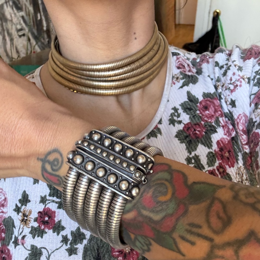 Bronze Coil Bracelet with Chain Detail - Picture 5 of 6